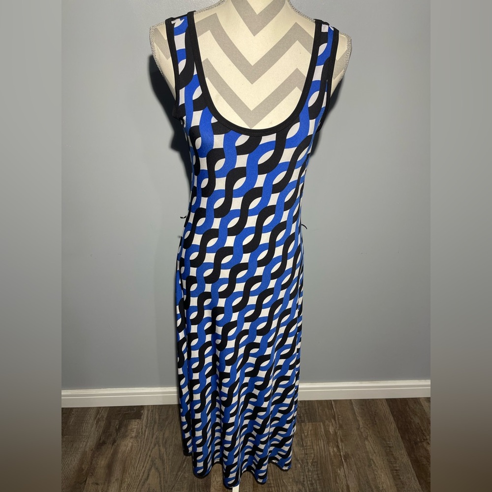 Calvin Klein Blue and Black Wave Pattern Maxi Dress